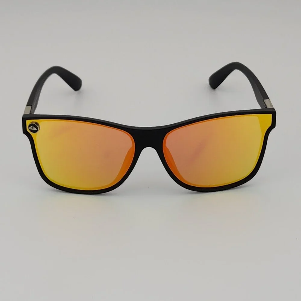 Quiksilver Round Flat Lens Sunglasses Matte Black Frame Orange Mirror Lens Q30